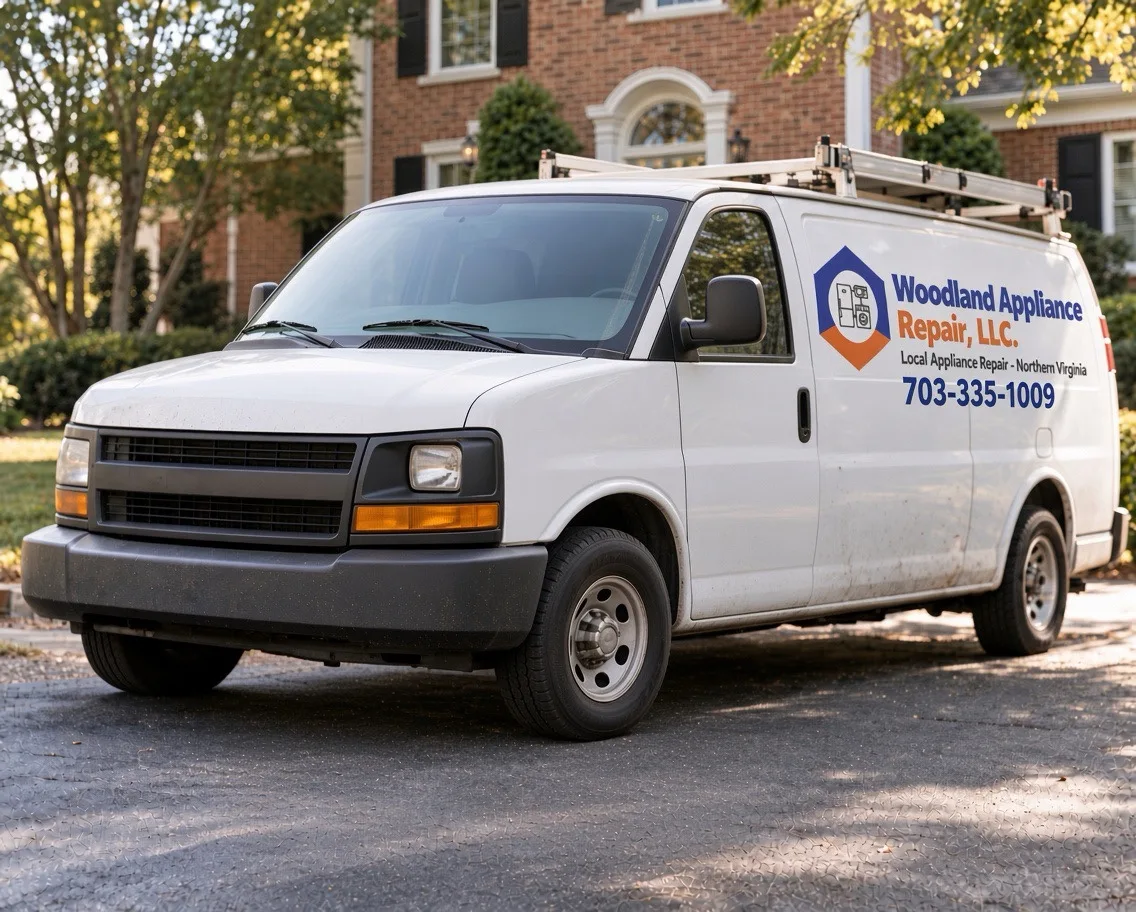 Woodland Appliance Repair service van parked in a driveway